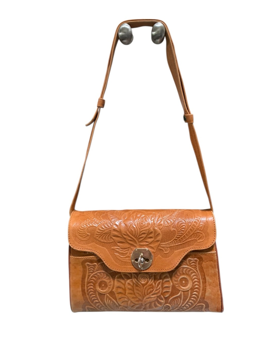 Handcrafted Tooled Vintage Leather Purse - Tan